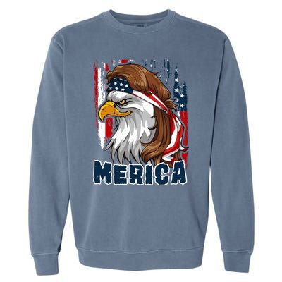 Merica Usa American Flag Eagle Mullet And Bandana Gift Garment-Dyed Sweatshirt