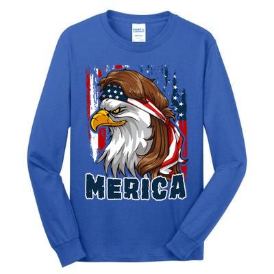 Merica Usa American Flag Eagle Mullet And Bandana Gift Tall Long Sleeve T-Shirt