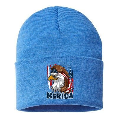 Merica Usa American Flag Eagle Mullet And Bandana Gift Sustainable Knit Beanie