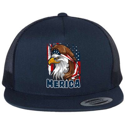 Merica Usa American Flag Eagle Mullet And Bandana Gift Flat Bill Trucker Hat