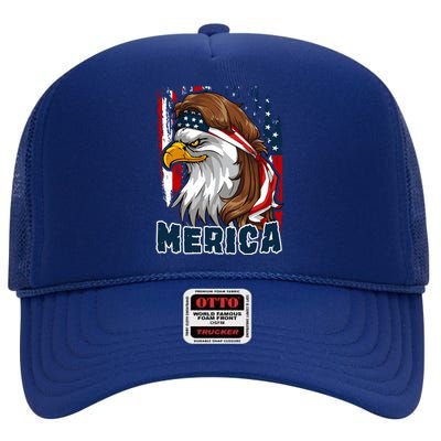 Merica Usa American Flag Eagle Mullet And Bandana Gift High Crown Mesh Back Trucker Hat