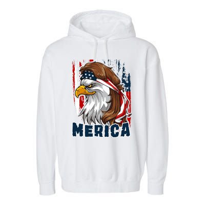 Merica Usa American Flag Eagle Mullet And Bandana Gift Garment-Dyed Fleece Hoodie