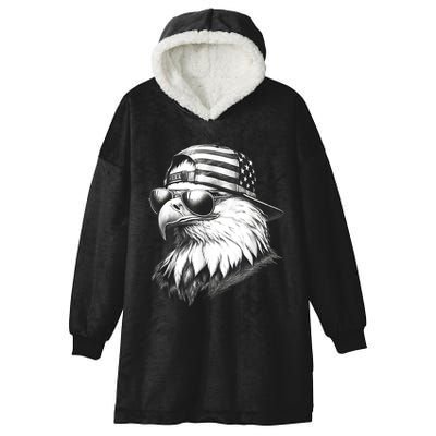 Merica Usa American Flag Patriotic 4th Of July Bald Eagle Hooded Wearable Blanket