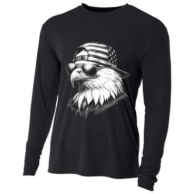 Merica Usa American Flag Patriotic 4th Of July Bald Eagle Cooling Performance Long Sleeve Crew