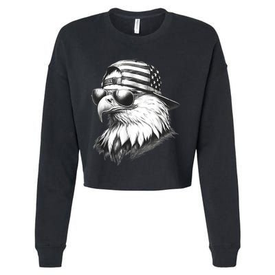 Merica Usa American Flag Patriotic 4th Of July Bald Eagle Cropped Pullover Crew