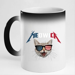 Meowica USA American Flag Cat Funny Patriotic 4th Of July 11oz Black Color Changing Mug