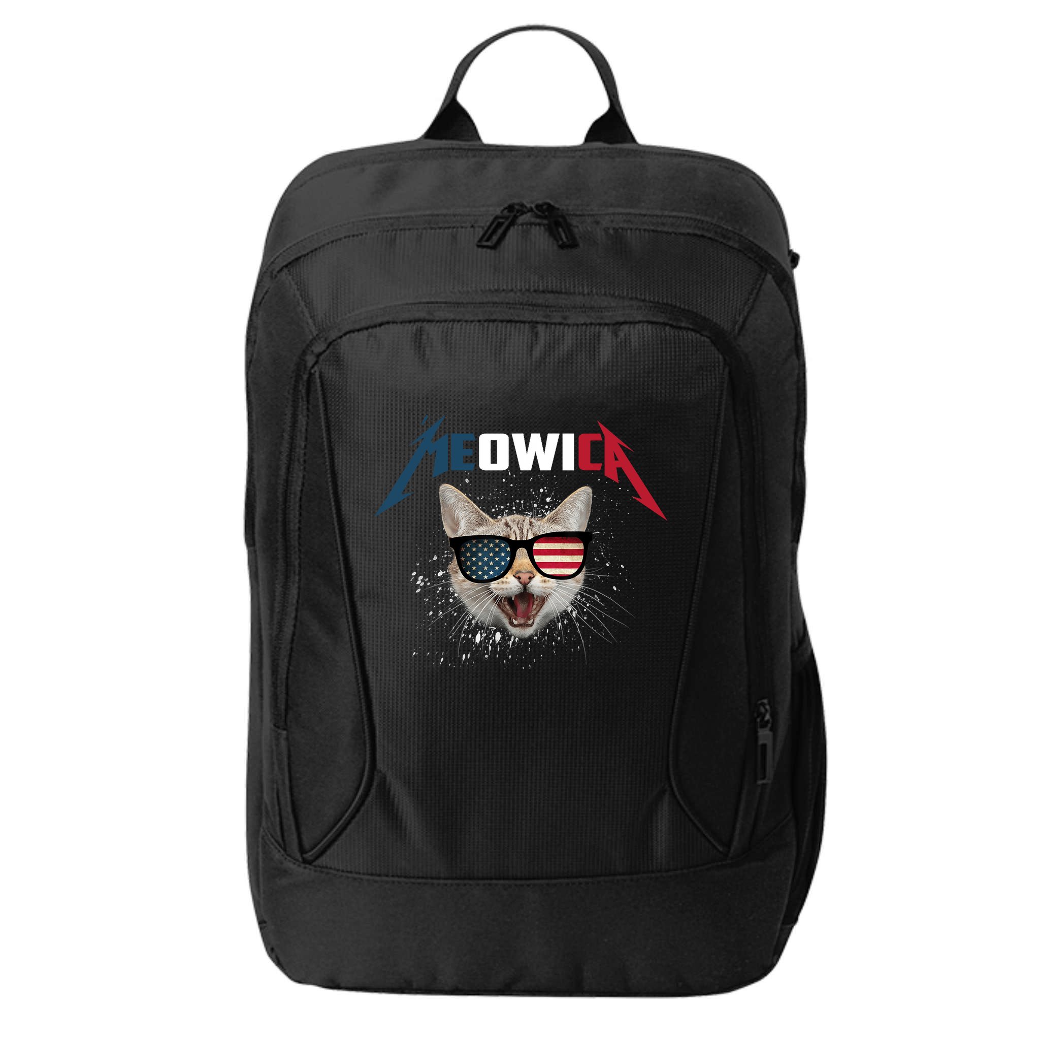 Meowica USA American Flag Cat Funny Patriotic 4th Of July City Backpack