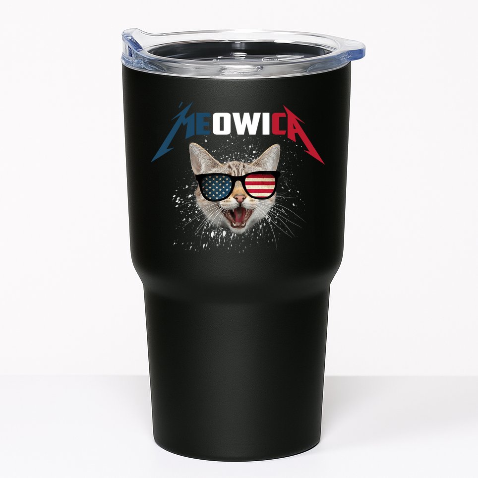 Meowica USA American Flag Cat Funny Patriotic 4th Of July Tumbler