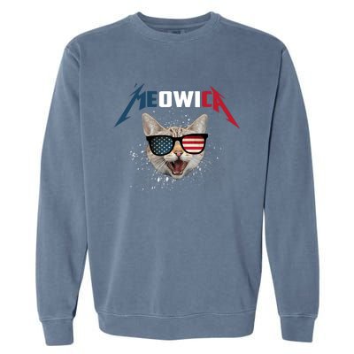 Meowica USA American Flag Cat Funny Patriotic 4th Of July Garment-Dyed Sweatshirt