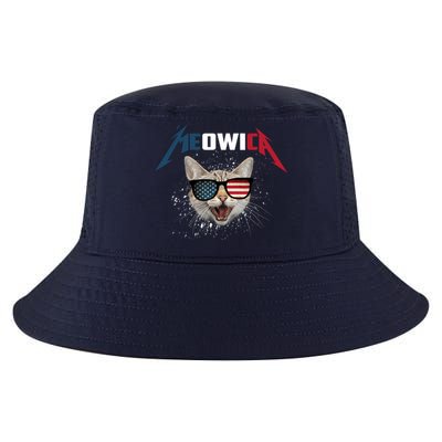 Meowica USA American Flag Cat Funny Patriotic 4th Of July Cool Comfort Performance Bucket Hat