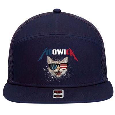 Meowica USA American Flag Cat Funny Patriotic 4th Of July 7 Panel Mesh Trucker Snapback Hat