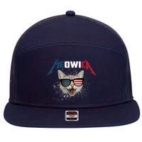Meowica USA American Flag Cat Funny Patriotic 4th Of July 7 Panel Mesh Trucker Snapback Hat