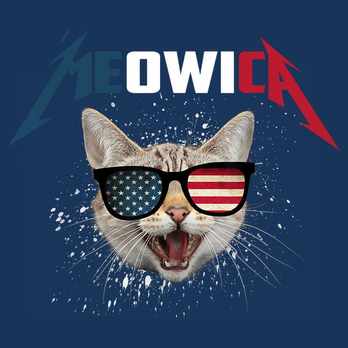Meowica USA American Flag Cat Funny Patriotic 4th Of July 7 Panel Mesh Trucker Snapback Hat