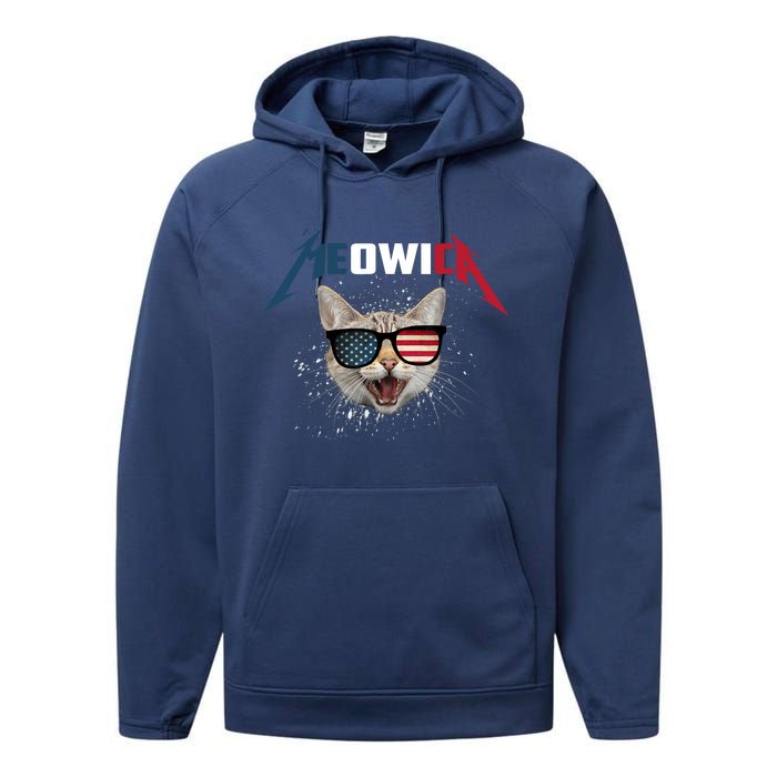 Meowica USA American Flag Cat Funny Patriotic 4th Of July Performance Fleece Hoodie