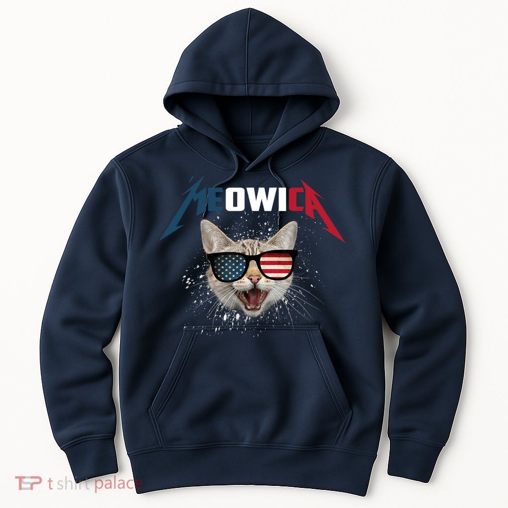 Meowica USA American Flag Cat Funny Patriotic 4th Of July Hoodie