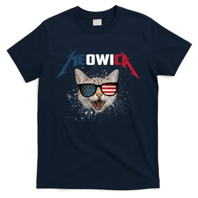 Meowica USA American Flag Cat Funny Patriotic 4th Of July T-Shirt