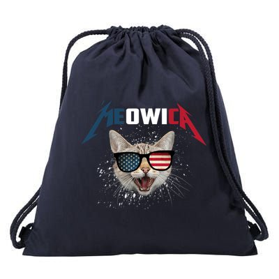 Meowica USA American Flag Cat Funny Patriotic 4th Of July Drawstring Bag