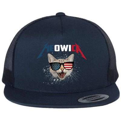 Meowica USA American Flag Cat Funny Patriotic 4th Of July Flatbill Hat