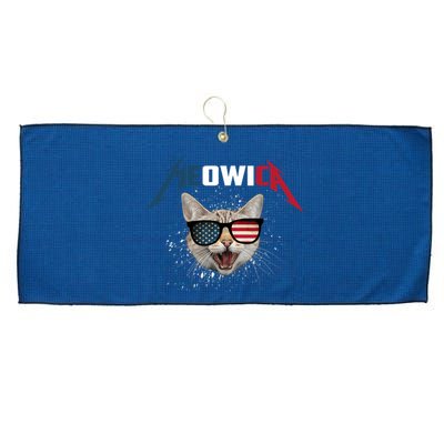 Meowica USA American Flag Cat Funny Patriotic 4th Of July Large Microfiber Waffle Golf Towel