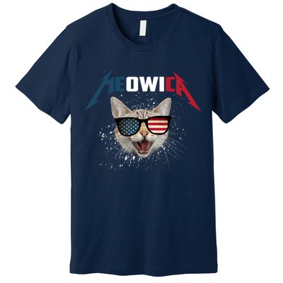 Meowica USA American Flag Cat Funny Patriotic 4th Of July Premium T-Shirt