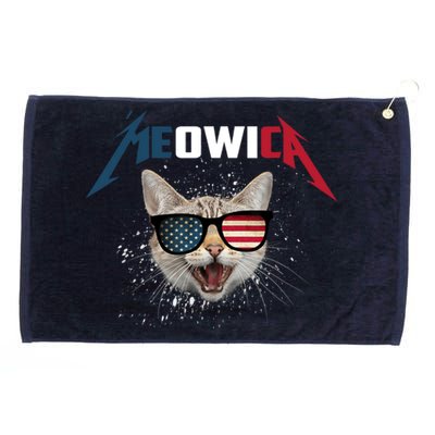 Meowica USA American Flag Cat Funny Patriotic 4th Of July Grommeted Golf Towel