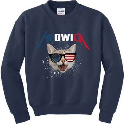 Meowica USA American Flag Cat Funny Patriotic 4th Of July Kids Sweatshirt