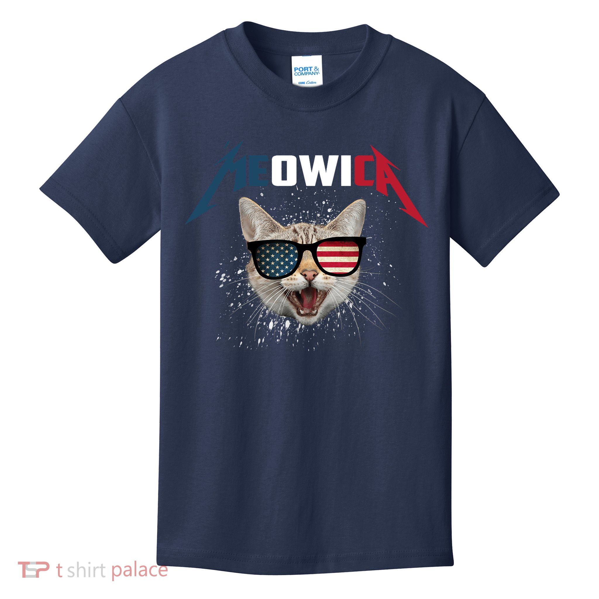 Meowica USA American Flag Cat Funny Patriotic 4th Of July Kids T-Shirt