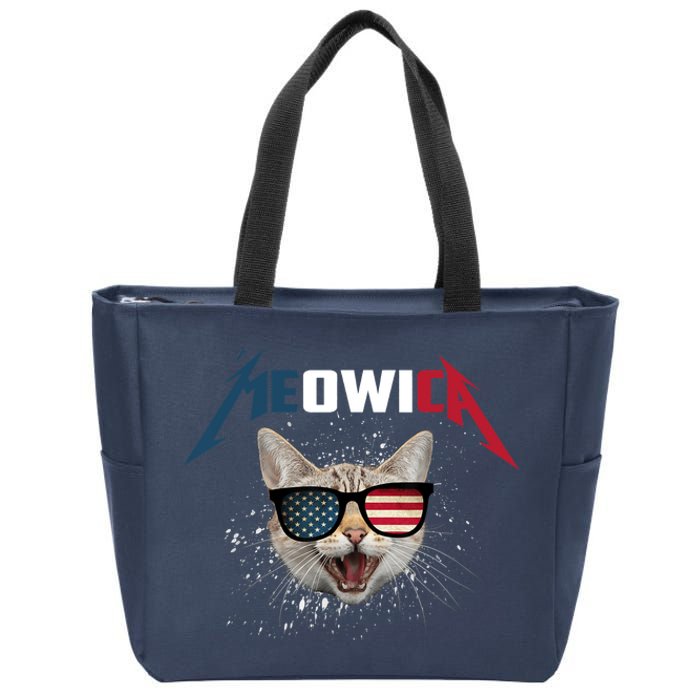 Meowica USA American Flag Cat Funny Patriotic 4th Of July Zip Tote Bag