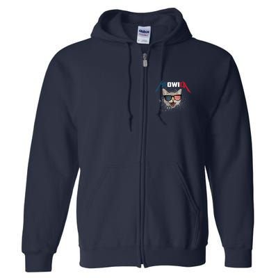 Meowica USA American Flag Cat Funny Patriotic 4th Of July Full Zip Hoodie