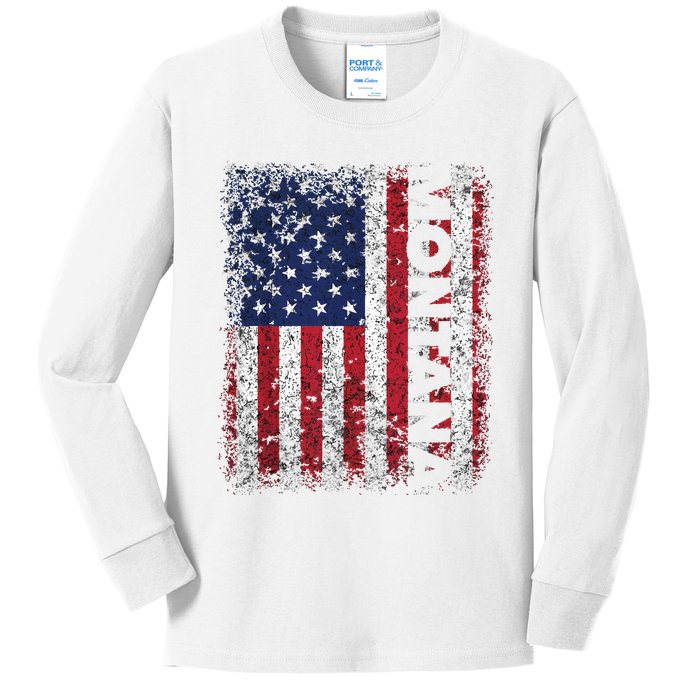 Montana Usa American Flag Home Vintage Patriotic Gift Kids Long Sleeve Shirt