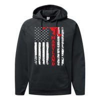 Maryland Usa American Flag State Native Born Performance Fleece Hoodie