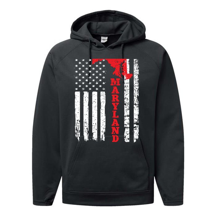 Maryland Usa American Flag State Native Born Performance Fleece Hoodie