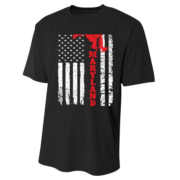 Maryland Usa American Flag State Native Born Performance Sprint T-Shirt