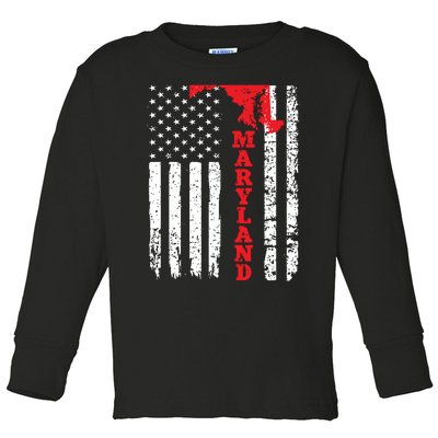 Maryland Usa American Flag State Native Born Toddler Long Sleeve Shirt