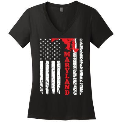 Maryland Usa American Flag State Native Born Women's V-Neck T-Shirt