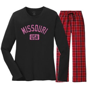 Missouri Usa Arched Text Distressed Pink Women's Long Sleeve Flannel Pajama Set 