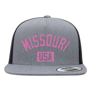 Missouri Usa Arched Text Distressed Pink Flat Bill Trucker Hat