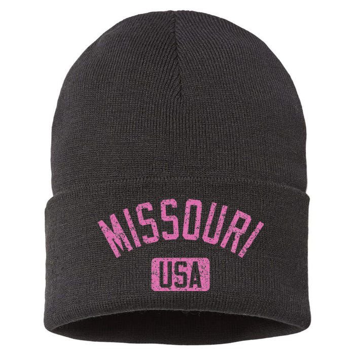 Missouri Usa Arched Text Distressed Pink Sustainable Knit Beanie