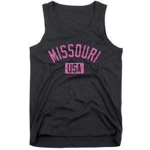 Missouri Usa Arched Text Distressed Pink Tank Top