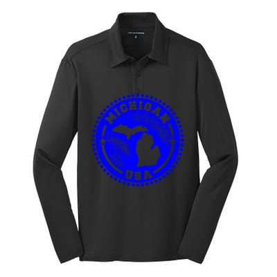 Michigan USA Blue Logo Silk Touch Performance Long Sleeve Polo