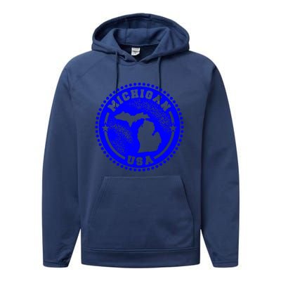 Michigan USA Blue Logo Performance Fleece Hoodie