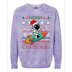 Merry Ugly Christmas Santa Hat Astronaut Riding Rocket Xmas Colorblast Crewneck Sweatshirt