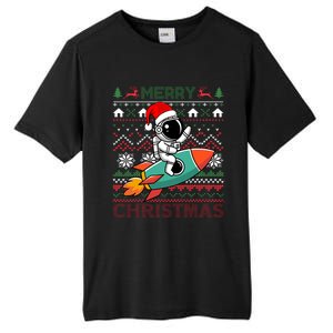 Merry Ugly Christmas Santa Hat Astronaut Riding Rocket Xmas Tall Fusion ChromaSoft Performance T-Shirt