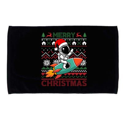 Merry Ugly Christmas Santa Hat Astronaut Riding Rocket Xmas Microfiber Hand Towel