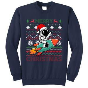 Merry Ugly Christmas Santa Hat Astronaut Riding Rocket Xmas Sweatshirt