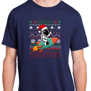 Merry Ugly Christmas Santa Hat Astronaut Riding Rocket Xmas Adult ChromaSoft Performance T-Shirt