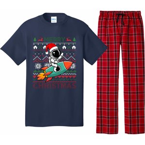 Merry Ugly Christmas Santa Hat Astronaut Riding Rocket Xmas Pajama Set