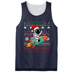 Merry Ugly Christmas Santa Hat Astronaut Riding Rocket Xmas Mesh Reversible Basketball Jersey Tank