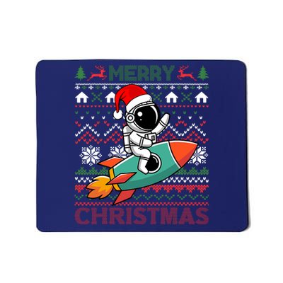 Merry Ugly Christmas Santa Hat Astronaut Riding Rocket Xmas Mousepad