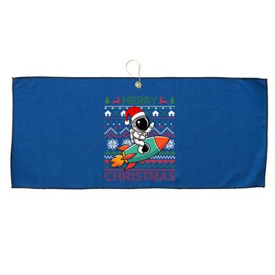 Merry Ugly Christmas Santa Hat Astronaut Riding Rocket Xmas Large Microfiber Waffle Golf Towel